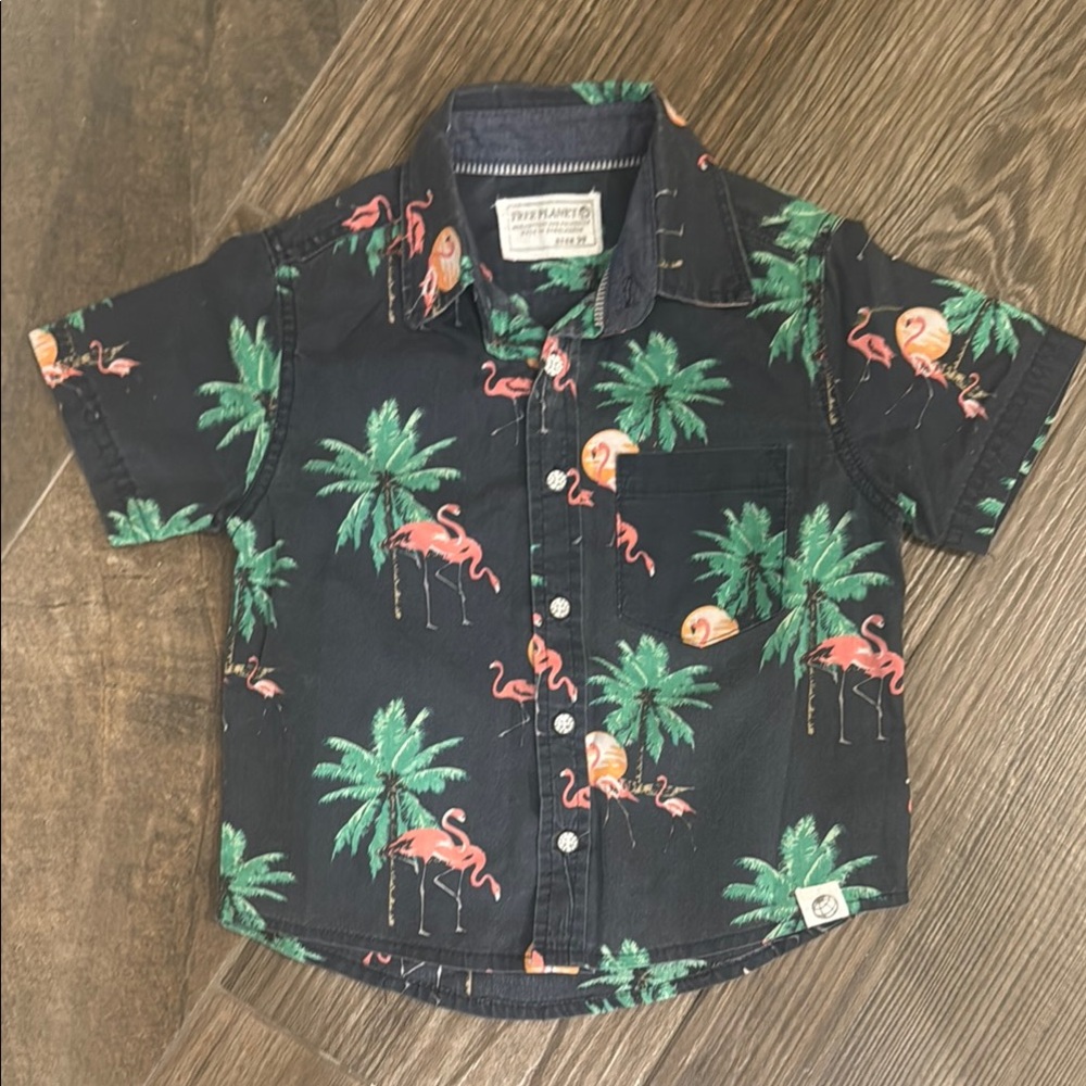 Free Planet Tropical Black and Green Button Down Shirt